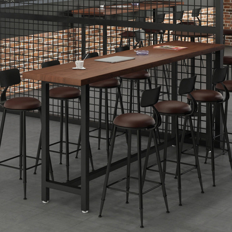 Wood Top Bar Height Table Industrial Style Bistro Pub Table with Black Base