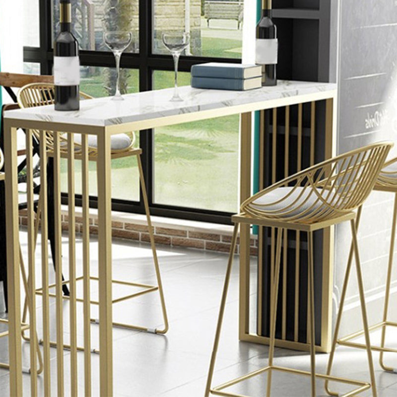 Glam Bar Height Table Faux Marble Top Bistro Bar Table with Double Pedestal Base