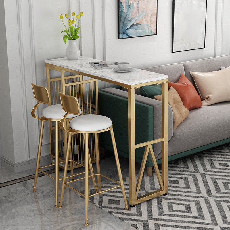 Faux Marble Top Bar Height Table Glam Style Bistro Table with 2 Shelves