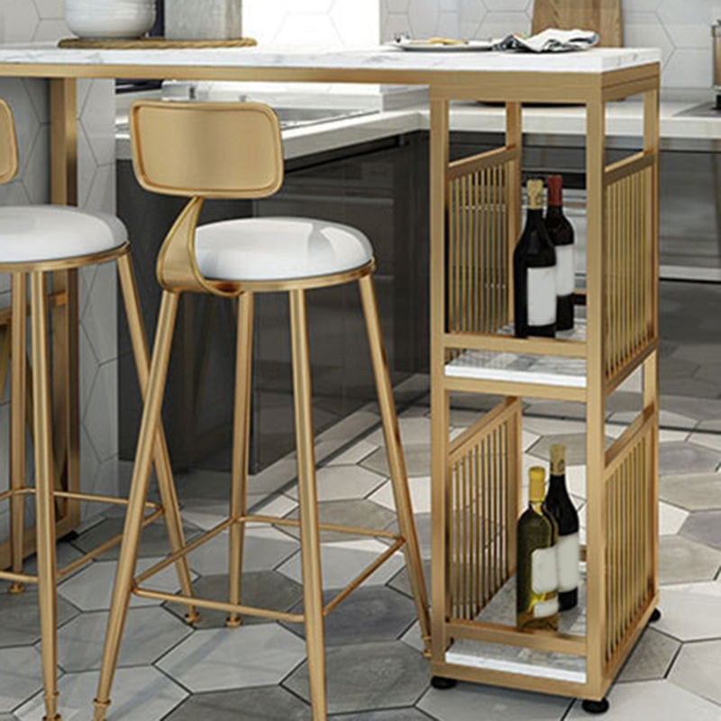 Faux Marble Top Bar Height Table Glam Style Bistro Table with 2 Shelves