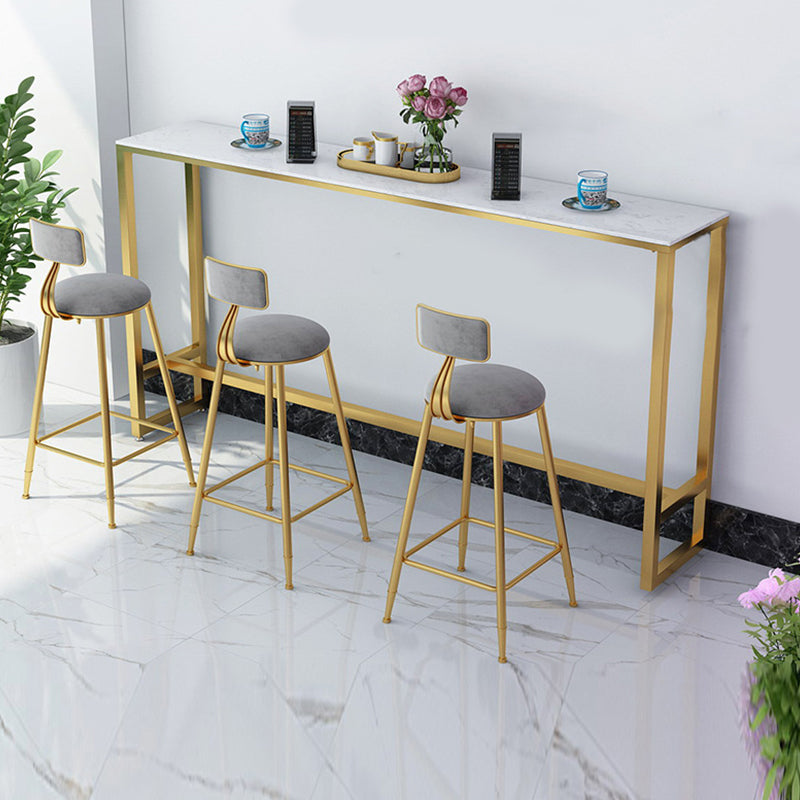 Glam Bar Height Table Faux Marble Top Bistro Bar Table with Trestle Base