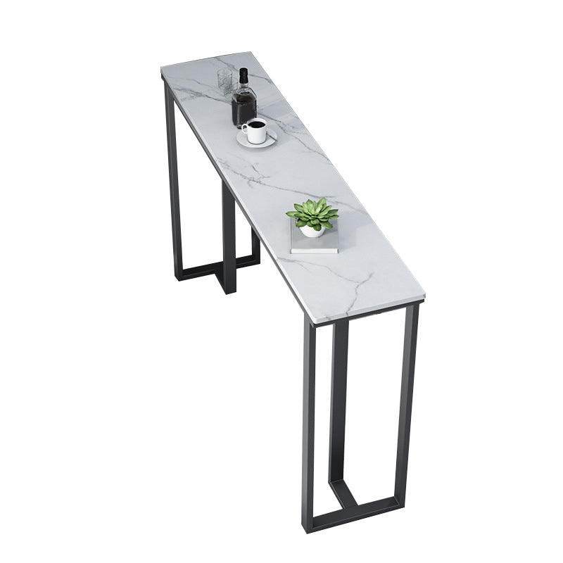 Industrial Bar Height Table Stone Top Bistro Table with Black Base