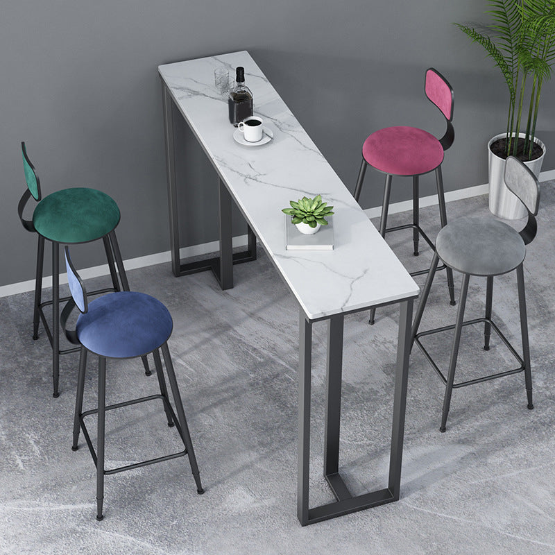 Industrial Bar Height Table Stone Top Bistro Table with Black Base