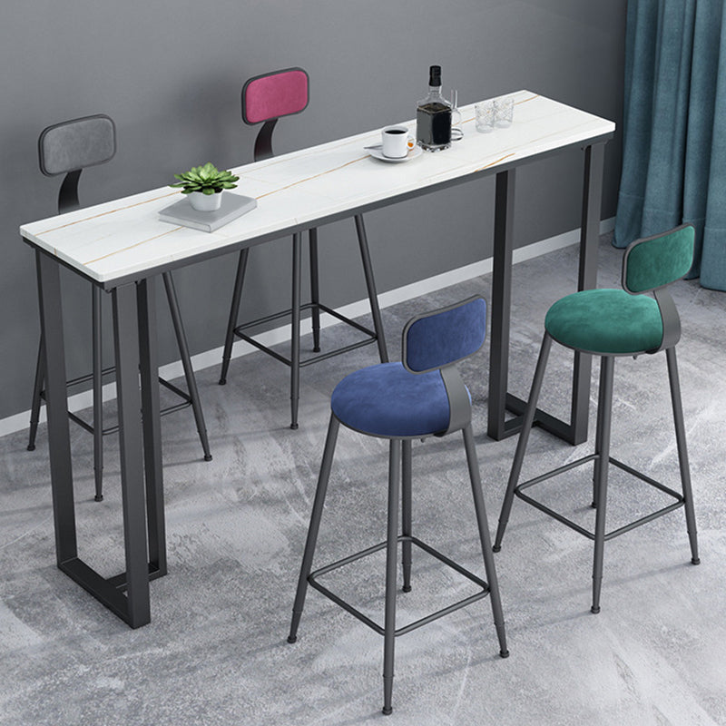 Industrial Bar Height Table Stone Top Bistro Table with Black Base