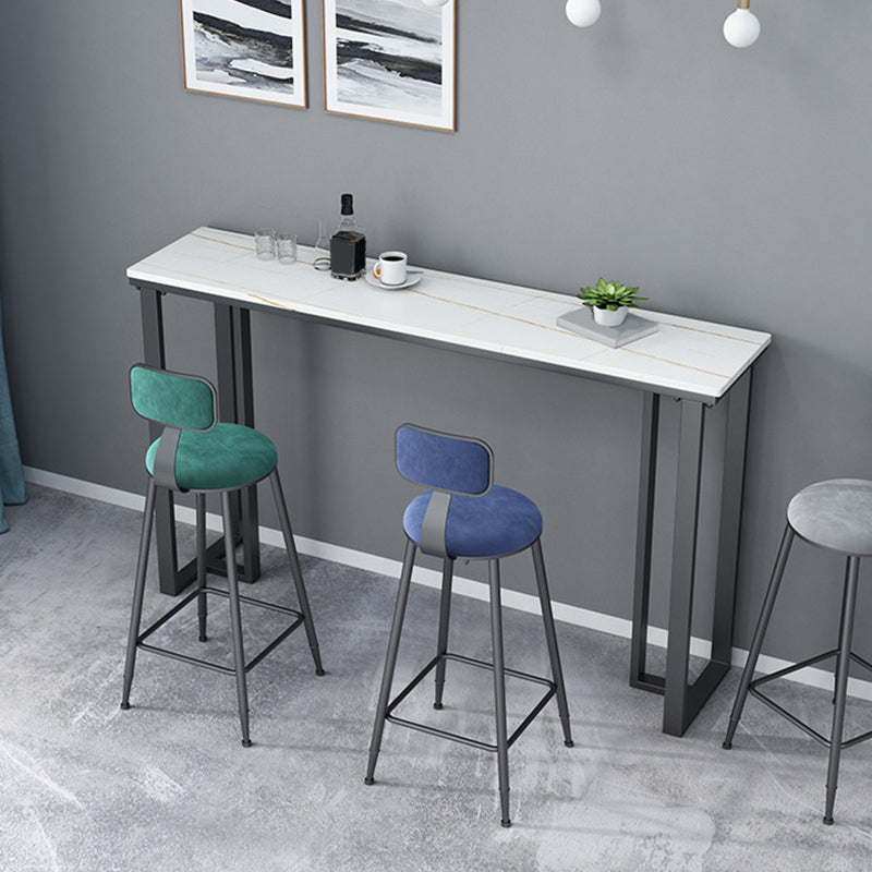 Industrial Bar Height Table Stone Top Bistro Table with Black Base