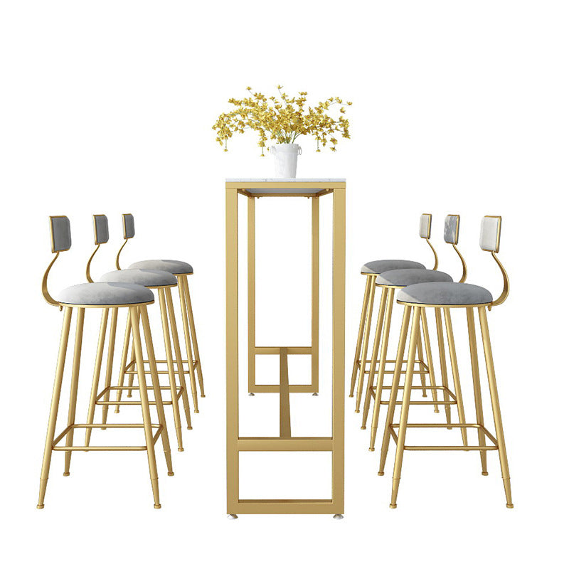 White Faux Marble Table Modern Style Bistro Table with Trestle Base