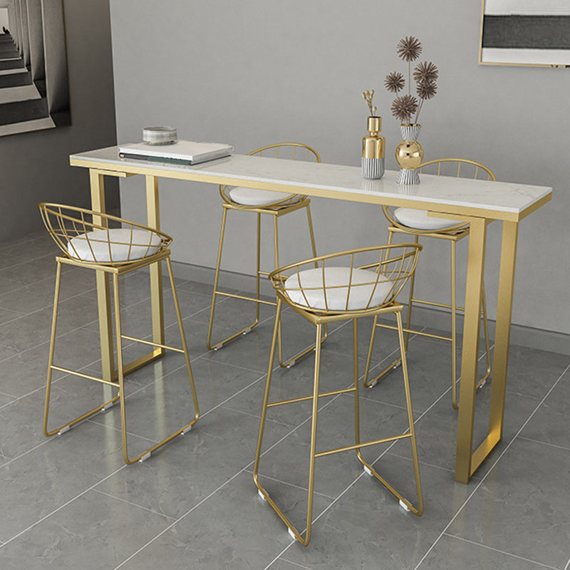 Faux Marble Table Modern Style Bistro Bar Table with Sled Base