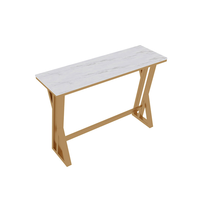 Faux Marble Top Bar Table Rectangle Contemporary Style Pub Table in White