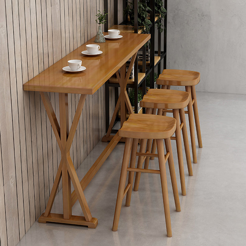 Contemporary Solid Wood Bar Stool Table Rectangle Bar Table in Brown for Indoor