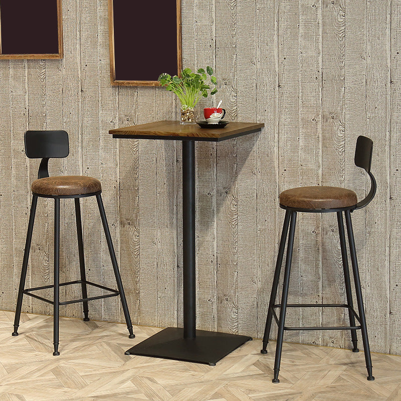 Industrial Pedestal Bistro Bar Table Solid Wood and Metal Base Bar Table
