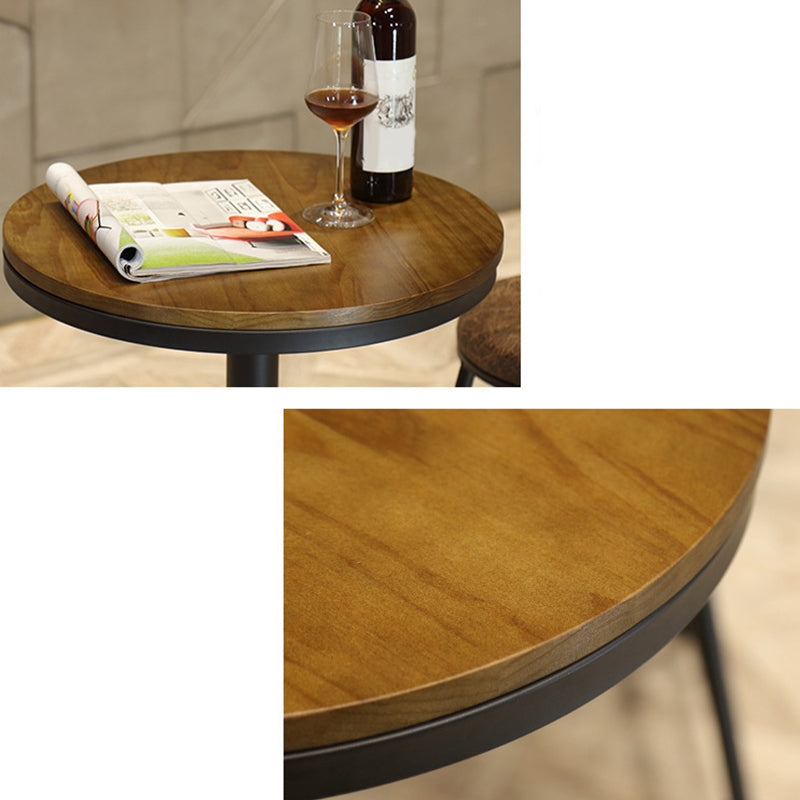 Industrial Pedestal Bistro Bar Table Solid Wood and Metal Base Bar Table