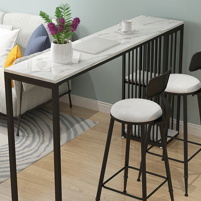 Industrial Rectangle Bar Dining Table Faux Marble Bar Stool Table with Storages