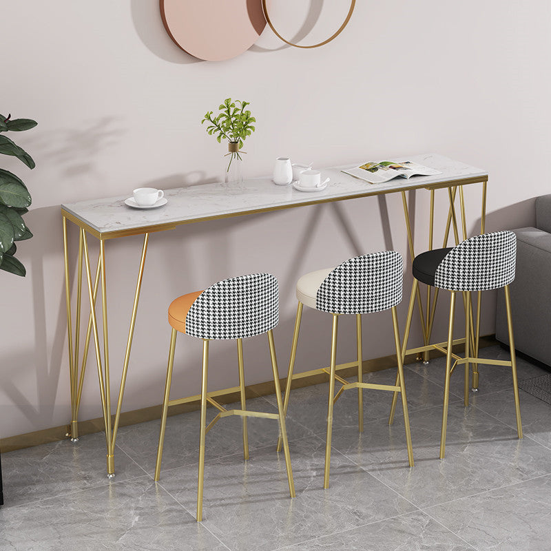 Rectangle Pub Table Glam Faux Marble Top Bar Table for Cafe and Breakroom