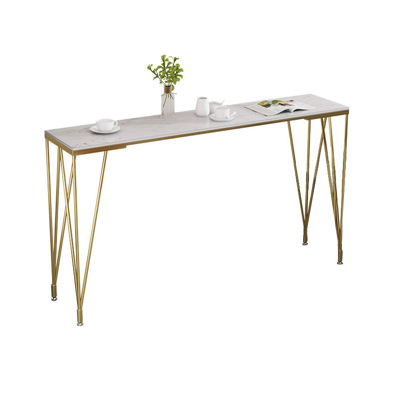 Rectangle Pub Table Glam Faux Marble Top Bar Table for Cafe and Breakroom