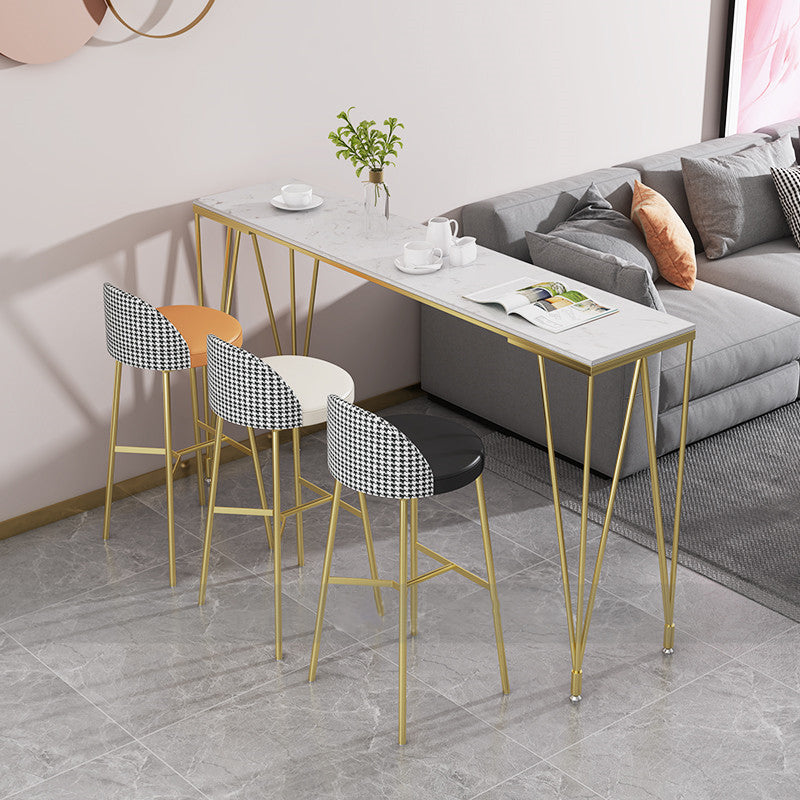 Rectangle Pub Table Glam Faux Marble Top Bar Table for Cafe and Breakroom