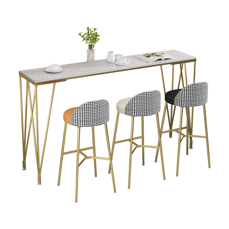 Rectangle Pub Table Glam Faux Marble Top Bar Table for Cafe and Breakroom