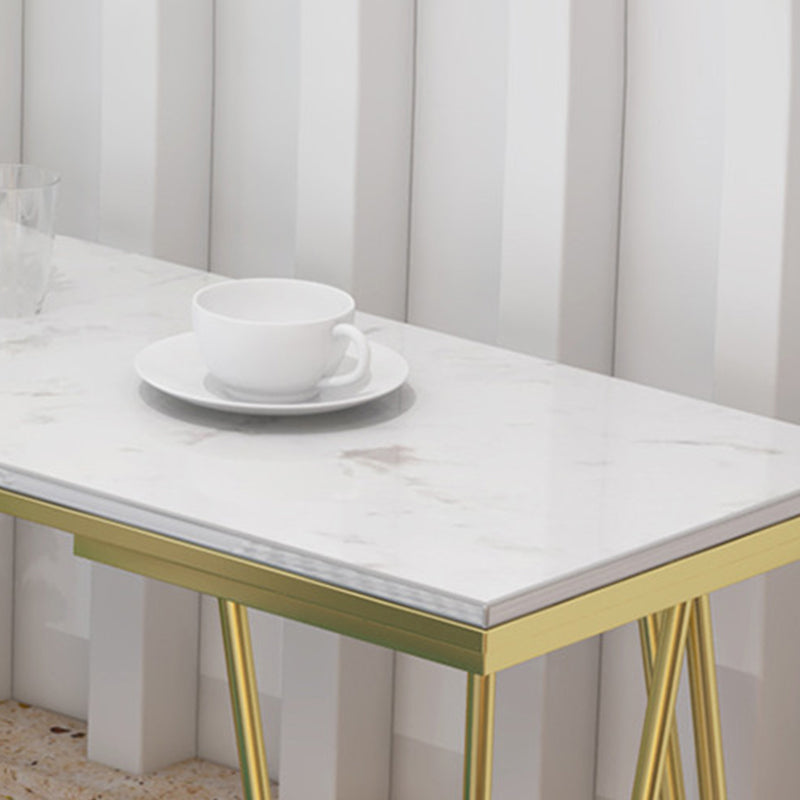 Rectangle Pub Table Glam Faux Marble Top Bar Table for Cafe and Breakroom