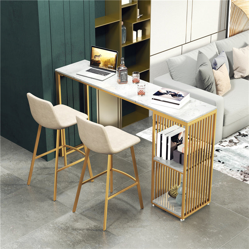 Glam Rectangle Bistro Set 1/3/4 Pieces Marble Pub Table with Solid Back Stools