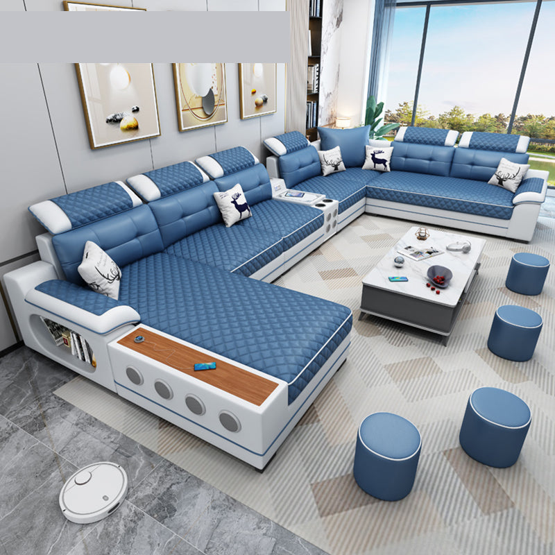 French Country Faux Leather Sectional Sofa with Pillow Top Arms