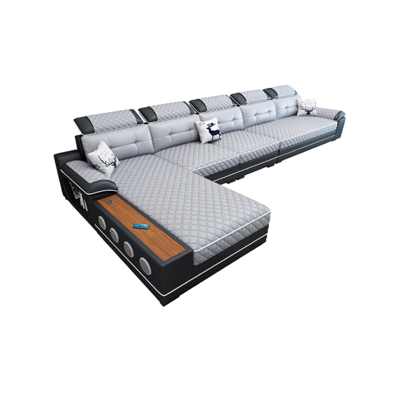 French Country Faux Leather Sectional Sofa with Pillow Top Arms