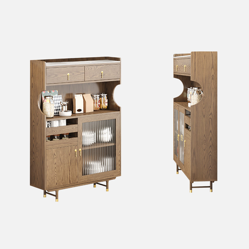 Contemporary Glass Doors Dining Hutch Ash Storage Cabinet for Dining Room