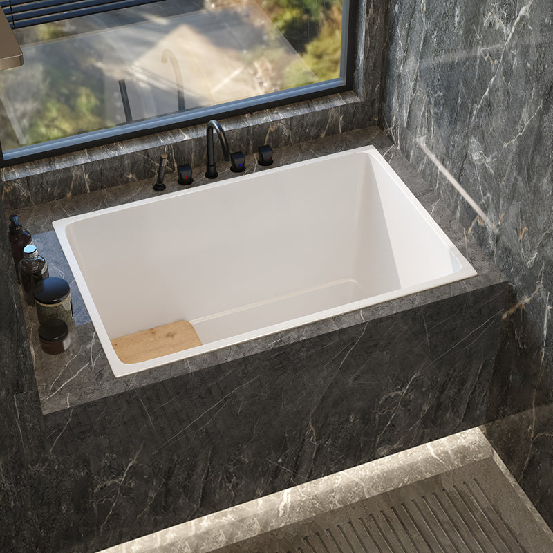 Modern White Acrylic Embedded Bathtub with Drain Bath Tub and Solid Wood Base Plate