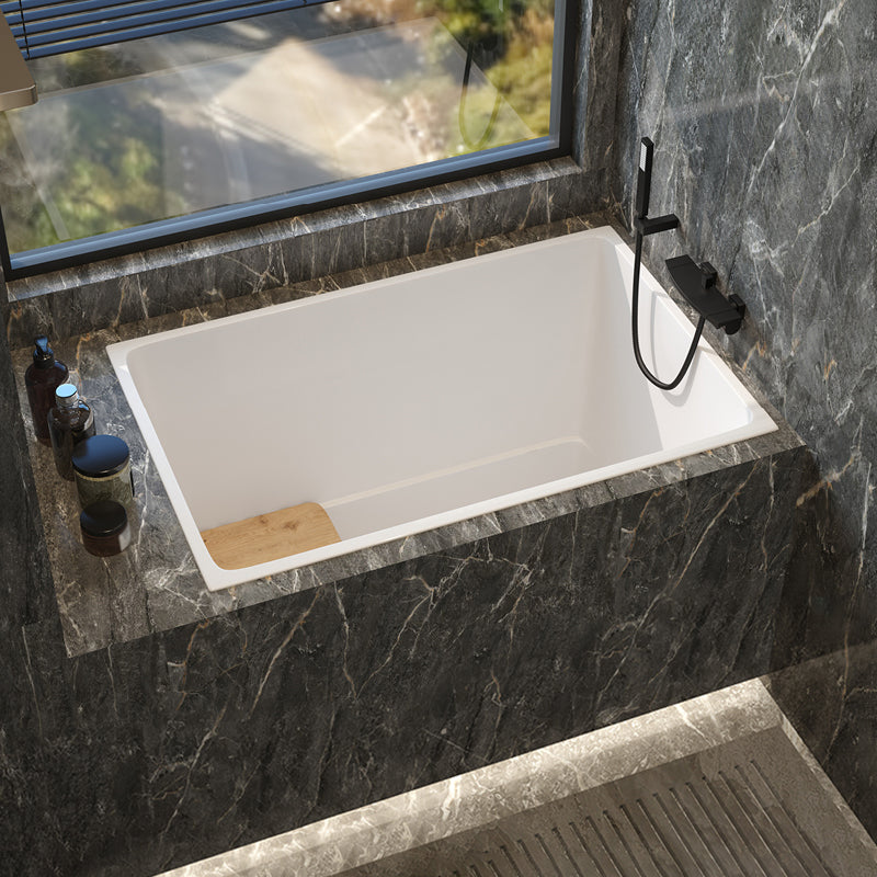 Modern White Acrylic Embedded Bathtub with Drain Bath Tub and Solid Wood Base Plate