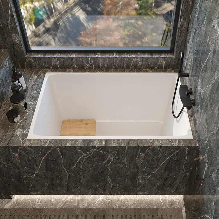 Modern White Acrylic Embedded Bathtub with Drain Bath Tub and Solid Wood Base Plate