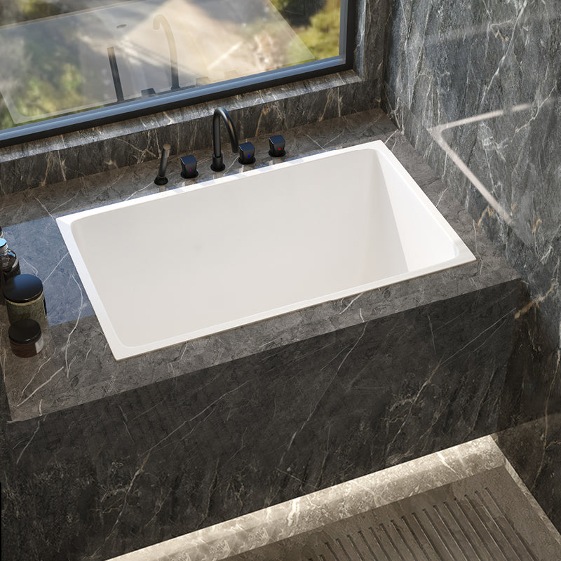 Modern White Acrylic Embedded Bathtub with Drain Bath Tub and Solid Wood Base Plate