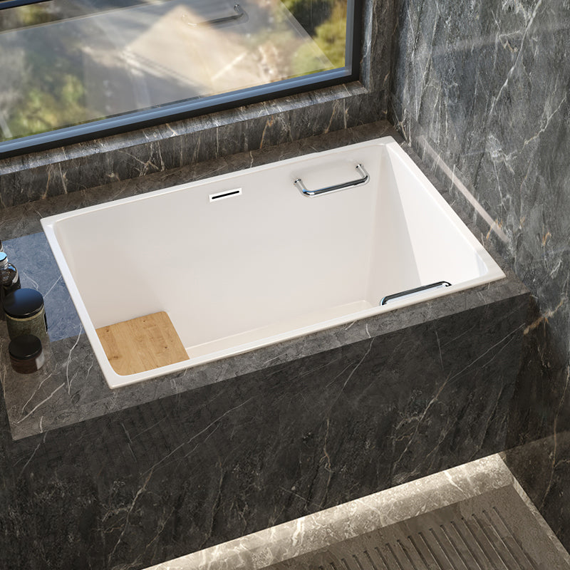 Modern White Acrylic Embedded Bathtub with Drain Bath Tub and Solid Wood Base Plate