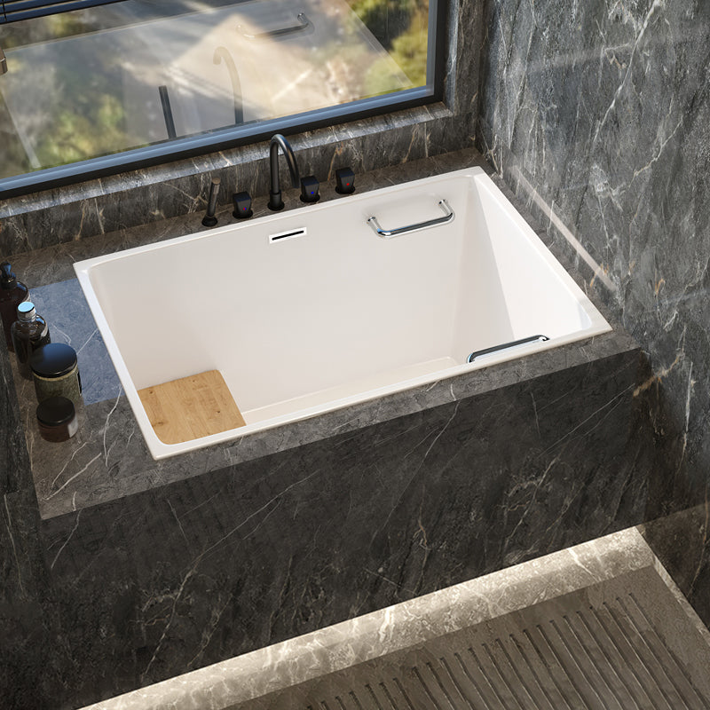 Modern White Acrylic Embedded Bathtub with Drain Bath Tub and Solid Wood Base Plate