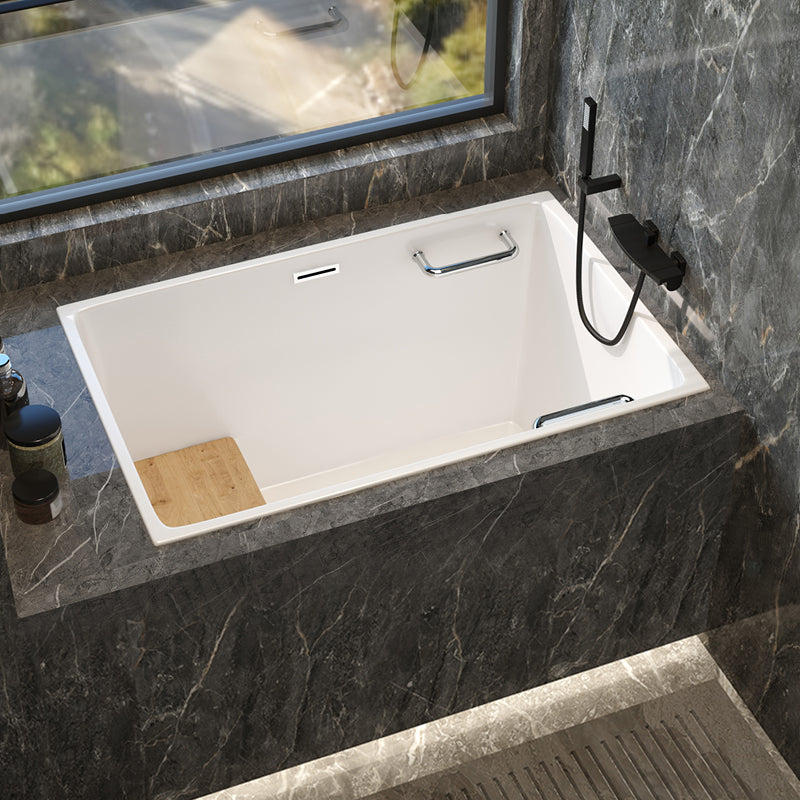 Modern White Acrylic Embedded Bathtub with Drain Bath Tub and Solid Wood Base Plate