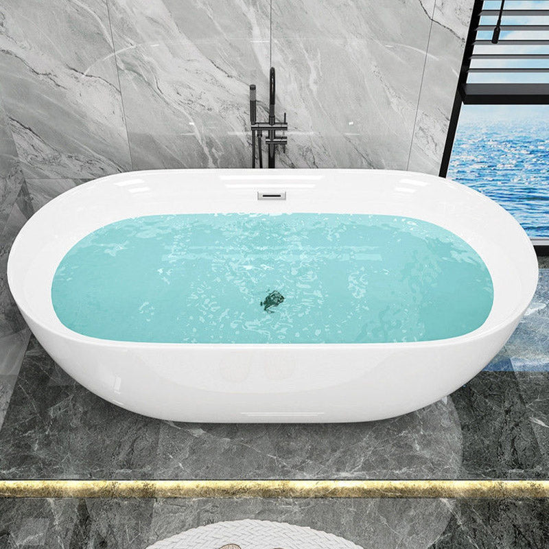 Soaking Freestanding Tub with Overflow Trim White Acrylic Oval Bathtub