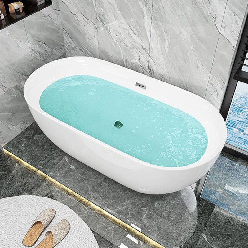 Soaking Freestanding Tub with Overflow Trim White Acrylic Oval Bathtub