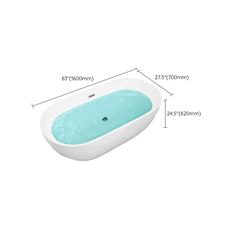 Soaking Freestanding Tub with Overflow Trim White Acrylic Oval Bathtub
