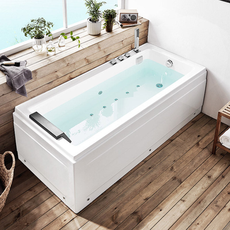 Acrylic Rectangular Bath Tub with Faucet Modern White Tub with Internal Drain