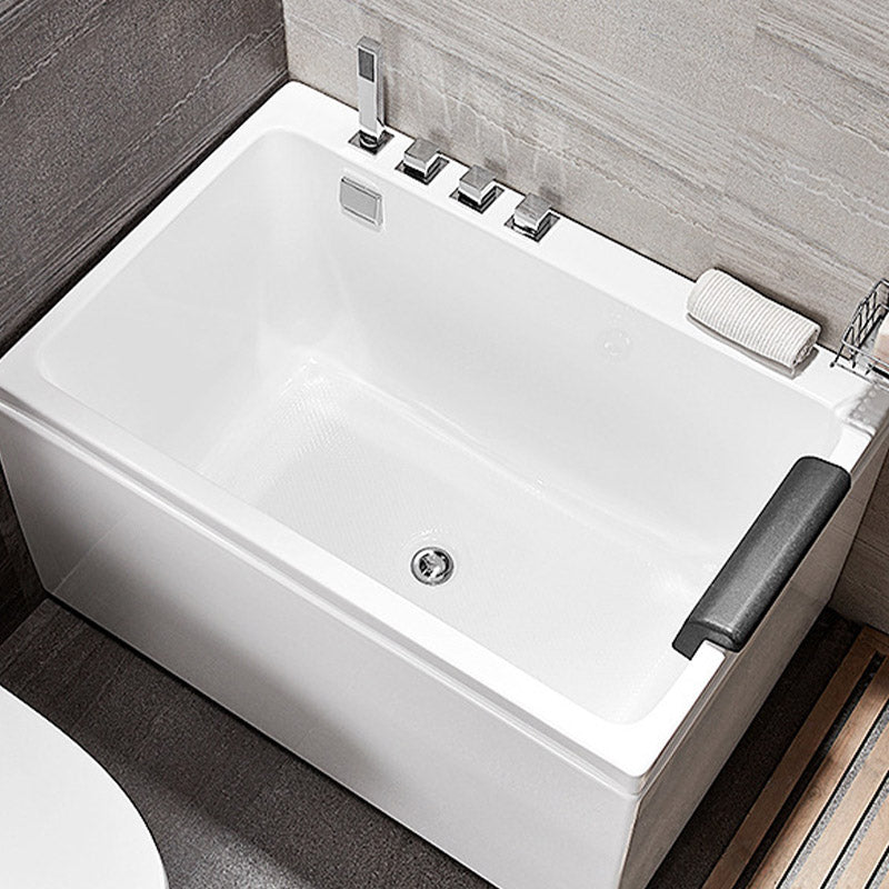 Acrylic Rectangular Bath Tub with Faucet Modern White Tub with Internal Drain
