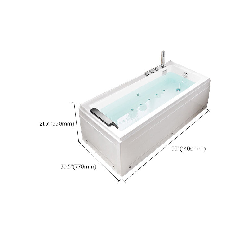 Acrylic Rectangular Bath Tub with Faucet Modern White Tub with Internal Drain