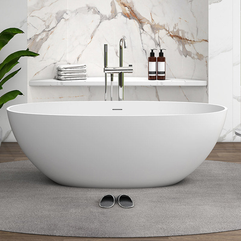 Modern Stone Oval Bath Tub Soaking Stand Alone Tub with Drain