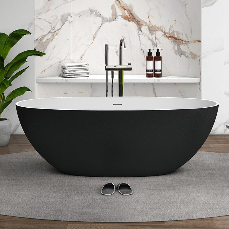 Modern Stone Oval Bath Tub Soaking Stand Alone Tub with Drain