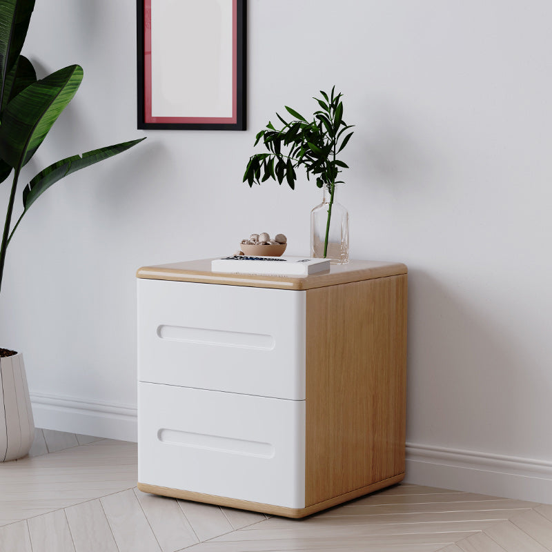 2 Drawers Contemporary Night Table Solid Wood Nightstand ,18.1" Tall