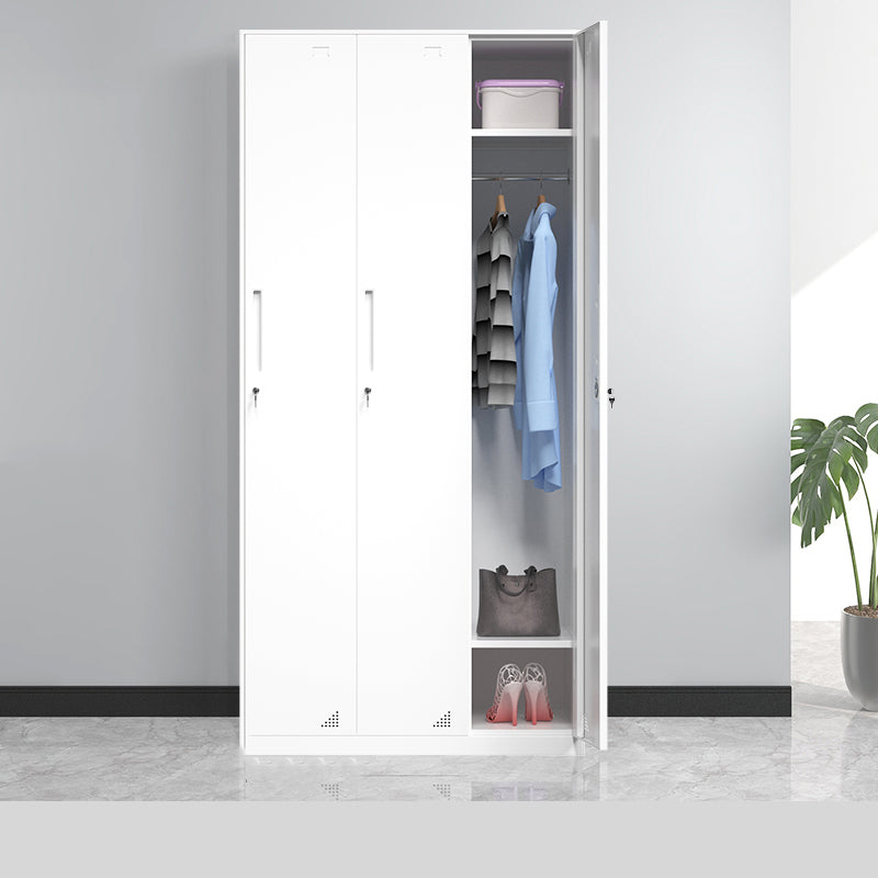 35.5"L x 19.5"W x 73"H White Wardrobe Armoire with Garment Rod Steel Wardrobe Cabinet
