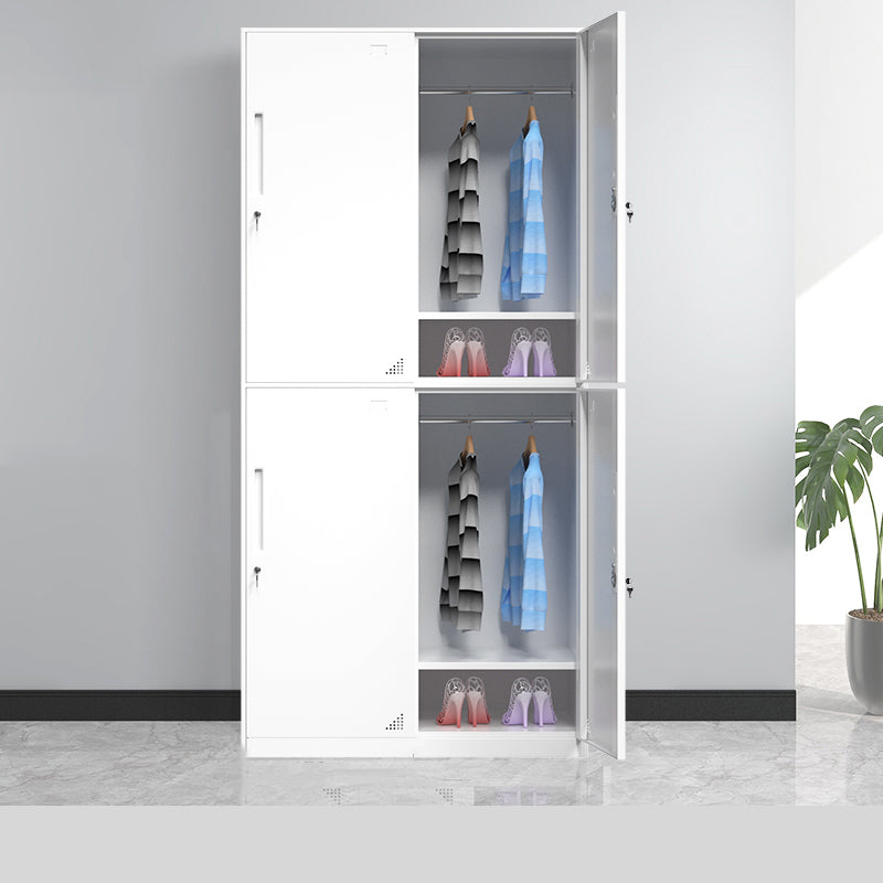 35.5"L x 19.5"W x 73"H White Wardrobe Armoire with Garment Rod Steel Wardrobe Cabinet