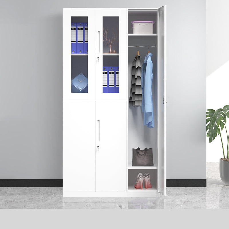 35.5"L x 19.5"W x 73"H White Wardrobe Armoire with Garment Rod Steel Wardrobe Cabinet
