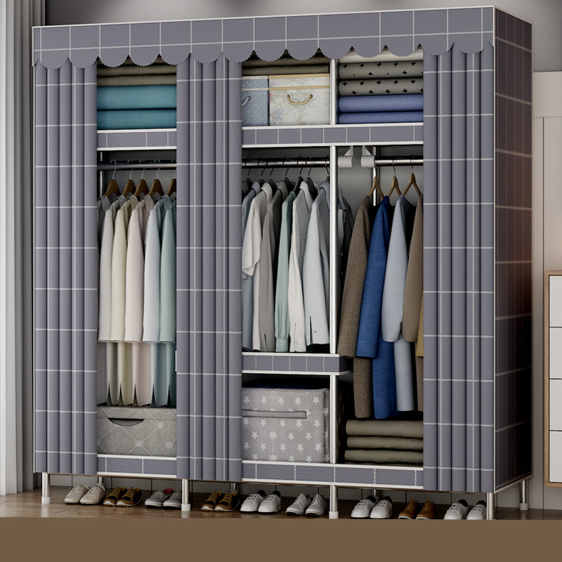 Modern Metal Wardrobe Cloth Rod Included Wardrobe Closet with Shelves