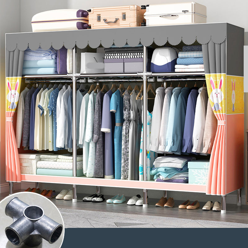 Matte Finish Wardrobe with Metal Frame Modern Storage Cabinet for Home