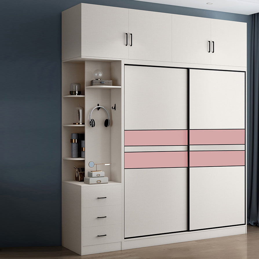 White Colour Wooden Wardrobe Rod Included Wardrobe Wardrobe Closet with Sliding Door