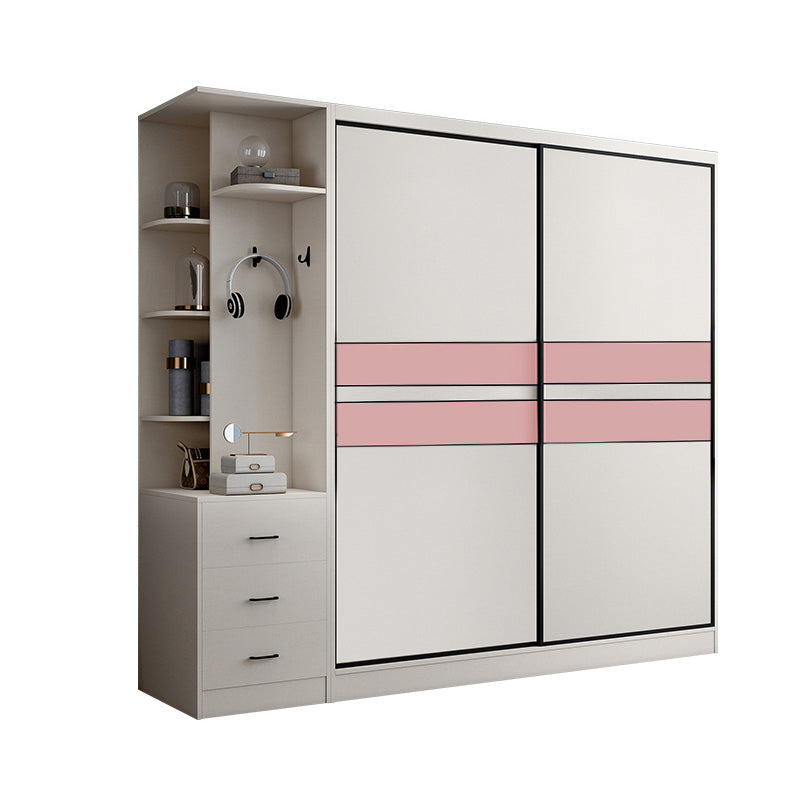 White Colour Wooden Wardrobe Rod Included Wardrobe Wardrobe Closet with Sliding Door