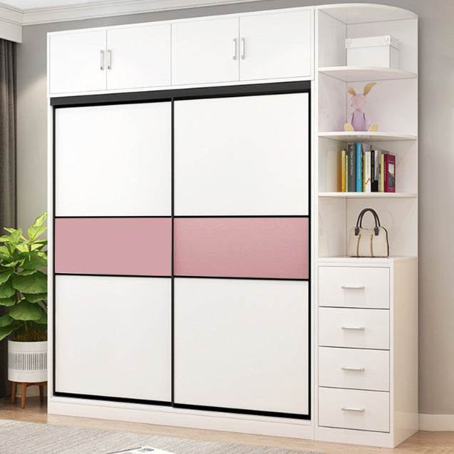 White Colour Wooden Wardrobe Rod Included Wardrobe Wardrobe Closet with Sliding Door