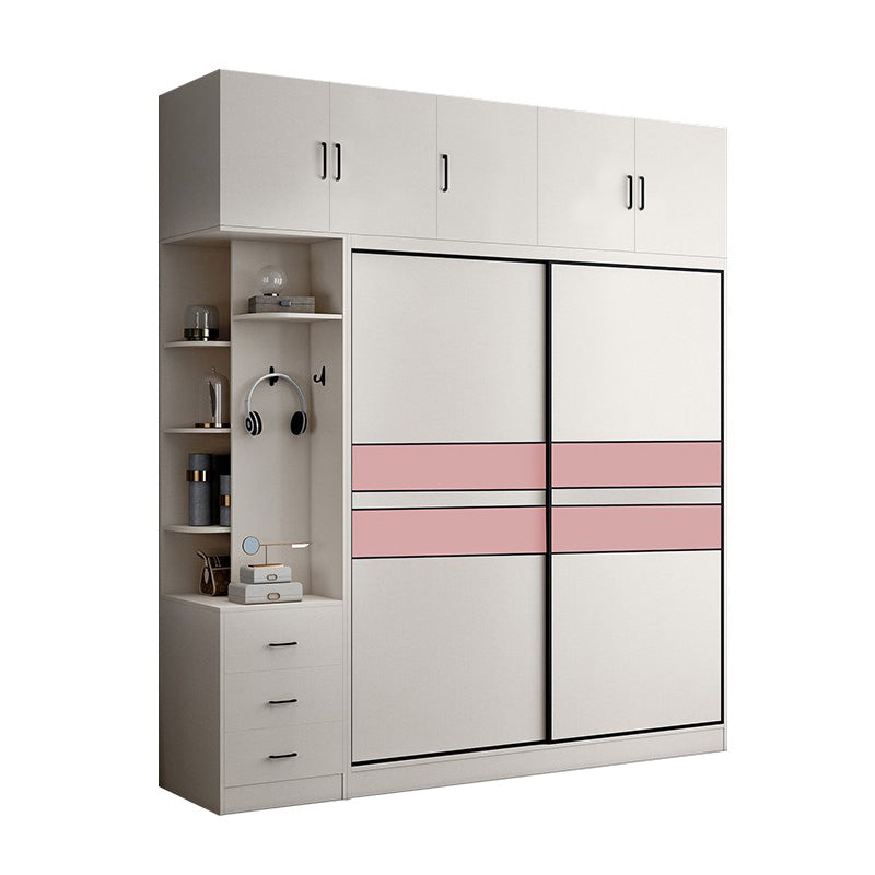 White Colour Wooden Wardrobe Rod Included Wardrobe Wardrobe Closet with Sliding Door